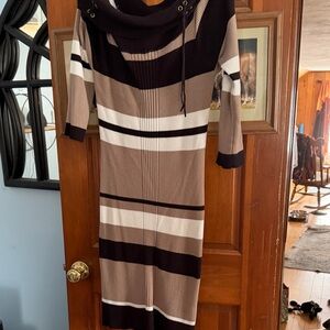 Pink Rose Ribbed Knit Dress with Stripes